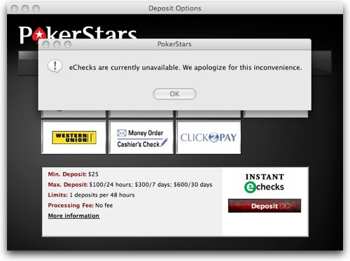 echecks down at pokerstars and full tilt poker
