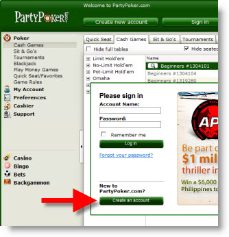 party poker download account